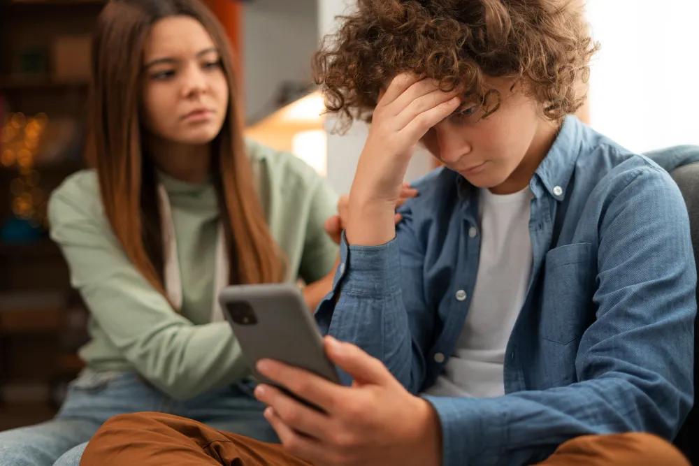 Anxious teen using app