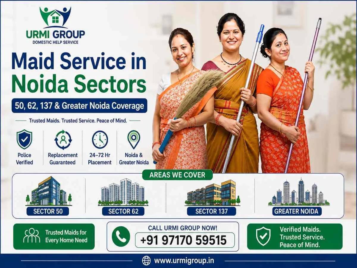 Maid Service in Noida Sectors 50, 62, 137 & Greater Noida Coverage cover picture