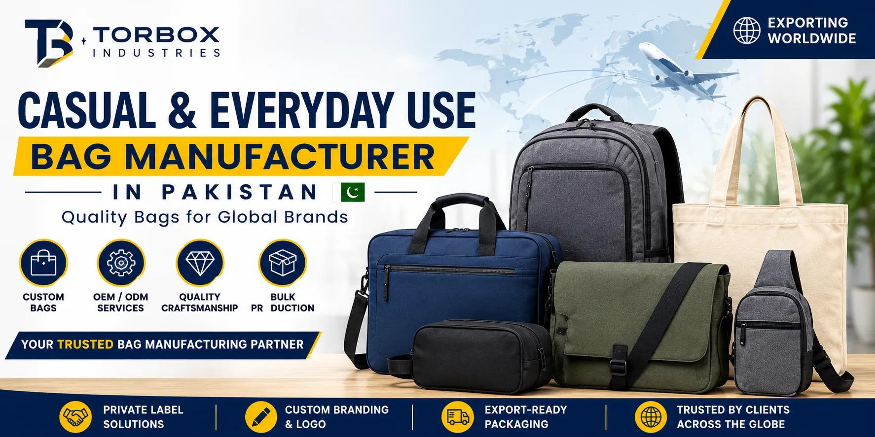 Casual & Everyday Use Bag Manufacturer in Pakistan – Torbox Industries cover picture