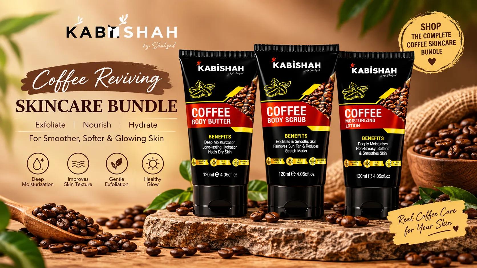 Coffee Reviving Skincare Bundle for Smooth, Hydrated & Glowing Skin - Kabishah cover picture