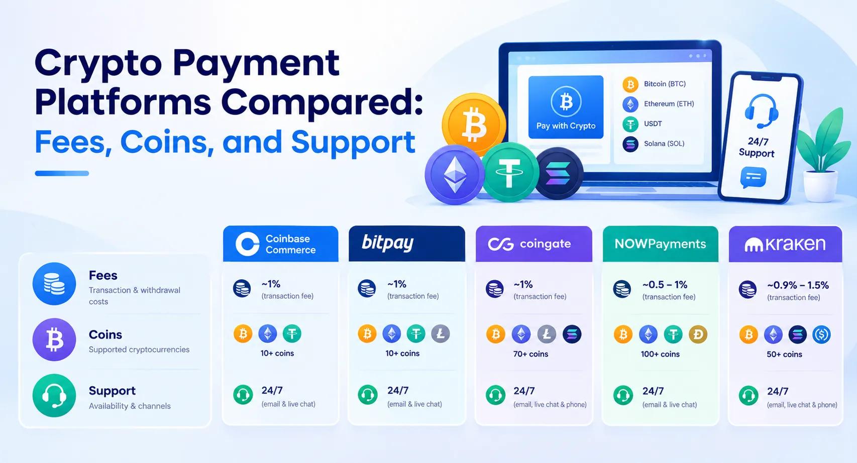 Crypto Payment Platforms Compared: Fees, Coins, and Support cover picture