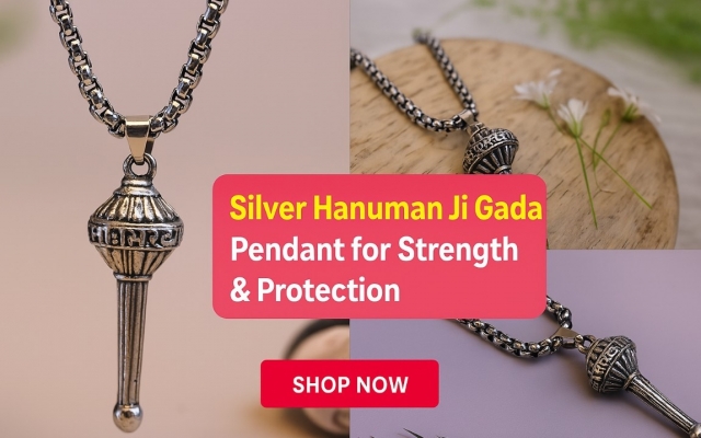 Silver Hanuman Ji Gada Pendant for Divine Protection