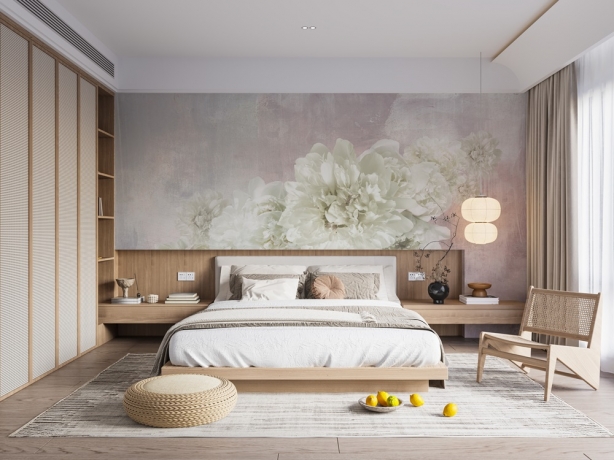 White Peonies On Pink Wallpaper Mural