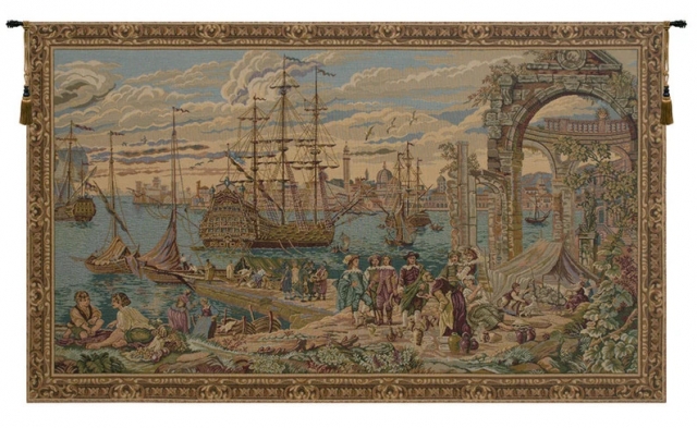Harbour Italian Tapestry Wall Hanging - Francesco Guardi Art