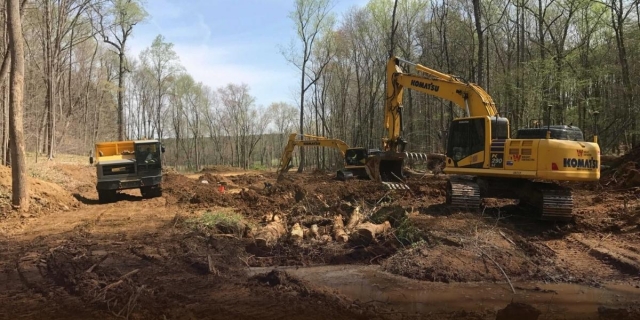 Waterway construction experts doing work
