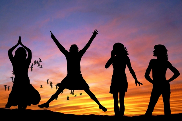 Photo by Pixabay: https://www.pexels.com/photo/silhouette-of-4-women-with-the-background-of-birds-flying-under-yellow-and-grey-sky-53364/