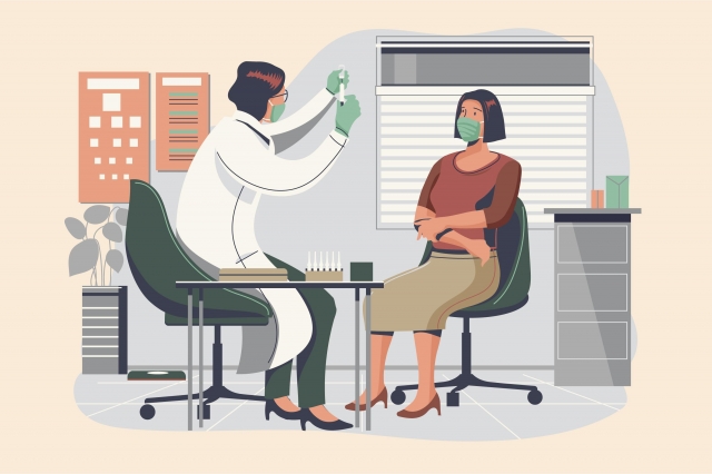 A doctor discusses treatment options with a patient during a medical consultation, emphasizing care and safety.