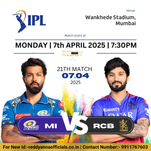Reddy Anna – Your Gateway to Cricket Excitement: MI vs RCB, 20th IPL Match at 07:30 PM