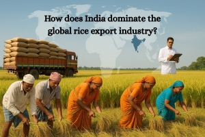 How does India dominate the global rice export industry?