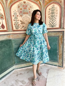 Upgrade your workwear with this cotton midi dress with sleeves from Jaipur Morni