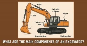What are the main components of an excavator?