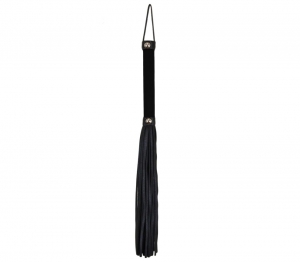 Leather velvet handle flogger from Hush Store on black satin sheet