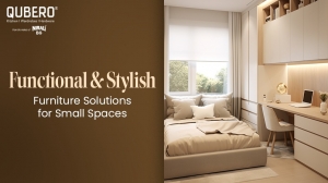 Modern space-saving bedroom furniture with bed, desk, and storage by Qubero