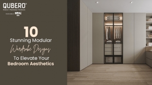 Modern modular wardrobe design with sliding doors and open shelves by Qubero