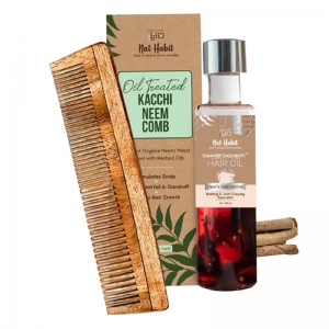 Dual-Action Hair Wellness for Men: Nat Habit Dual Tooth Wooden Kacchi Neem Comb & Men’s Dasabuti Hair Oil