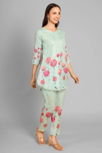 Elegant Pista Green Hand-Block Co-ord Set for Effortless Style