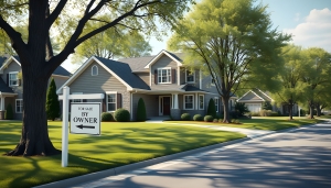 suburban home with for sale by owner sign