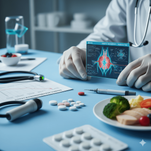 Doctor consulting diabetic patient about nephropathy treatment in East Texas