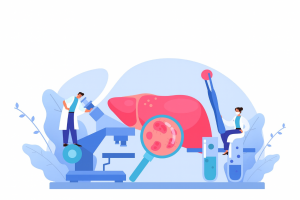 Healthcare experts studying liver and gallbladder cells to enhance cancer detection and treatment methods.