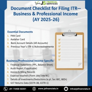 Document Checklist for Filing ITR—Business & Professional Income (AY 2025–26)
