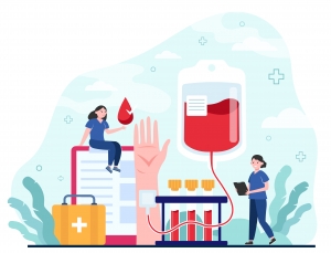 Illustration representing blood testing and transfusion — key aspects of blood cancer diagnosis and care at KKR Hospital, Chennai.