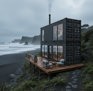 A cargo cabin house on beachside