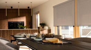 Add a modern twist to your living room with wireless blinds.