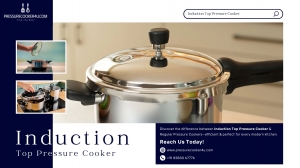 A sleek and durable induction-compatible pressure cooker promoted by PressureCooker4U.com for efficient, modern kitchen cooking.