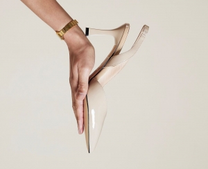 Embrace Elegance with Nude Patent Leather Sling Back Heels in Extended Sizes