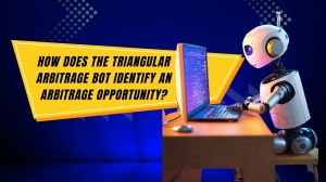 How does the triangular arbitrage bot identify an arbitrage opportunity?