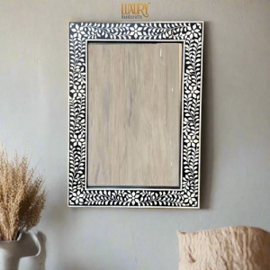 Black Bone Inlay Floral Rectangle Mirror: A Timeless Decorative Statement