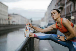 Woman in a sports bra on a run