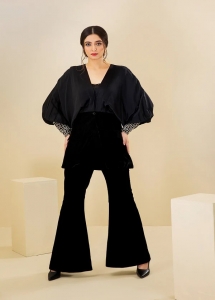 Dure Shahwar R-08 - Black Velvet Flared Sleeve Coord Set | Buy Now  