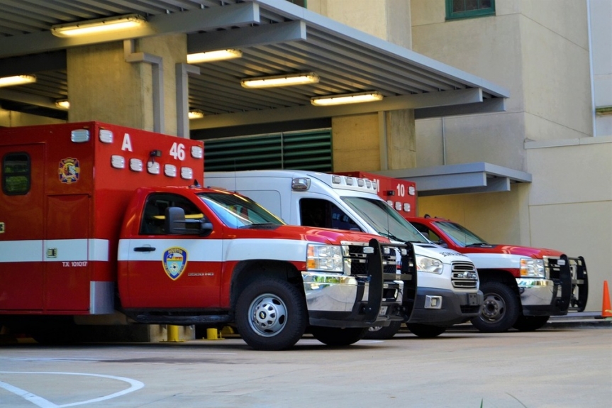 EMS ambulance and staff ready to act
