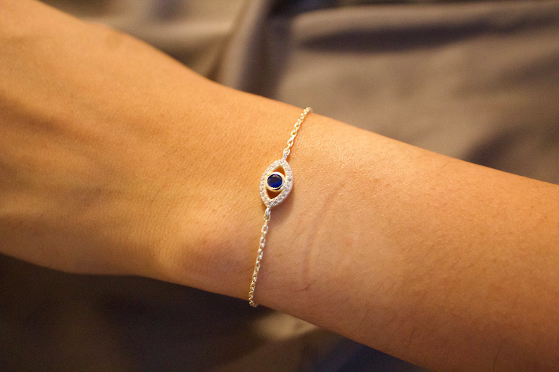 Dainty Blue Evil Eye CZ Gold Bracelet: Stylish Everyday Protection