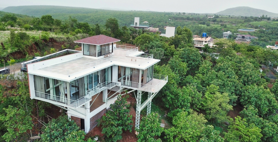 Cantilever Structured Hill Crest farmhouse | House with forest view | Grape County Eco Resort & Spa