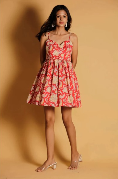 Shop Trendy Red Printed Short Dresses for Women From Inaaya Jaipur