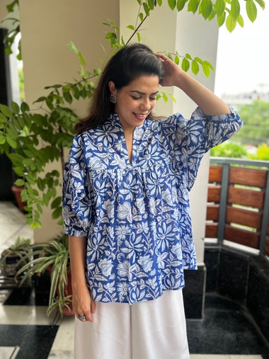 Upgrade your summer wardrobe with a versatile blue cotton top from Jaipur Morni