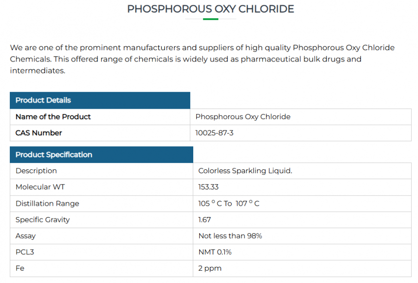 Phosphorous Oxy Chloride Manufacturer & Leading Pharmaceutical Manufacturer in Mumbai