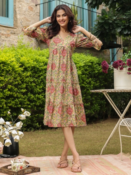 Why the Yellow Printed Midi Dress is a must-have for women from Jaipur Morni