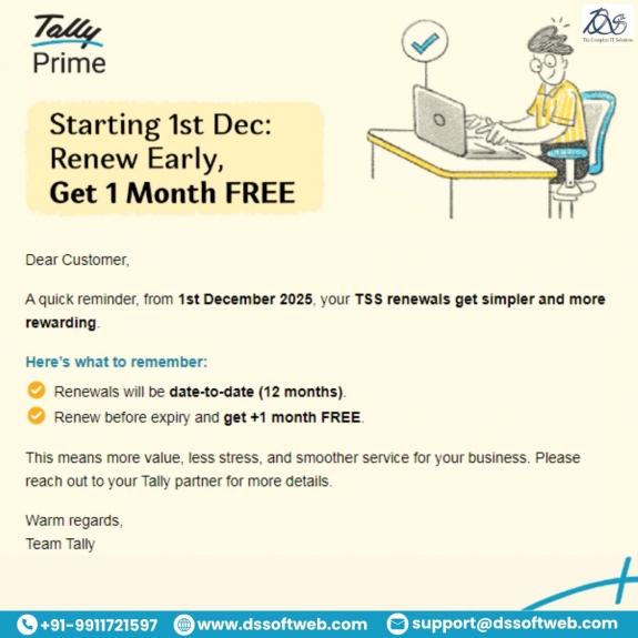 Renew Your Tally Software Subscription (TSS) Before Expiry Date Get +1 Month Free